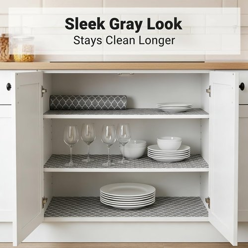 Coavas Shelf and Drawer Liner, Non Slip Extra Grip Non Adhesive Waterproof Thickened Cabinet Mat, Easy Cut for Kitchen Pantry Bathroom Dresser Cupboard (Gray, 24IN x 10FT)