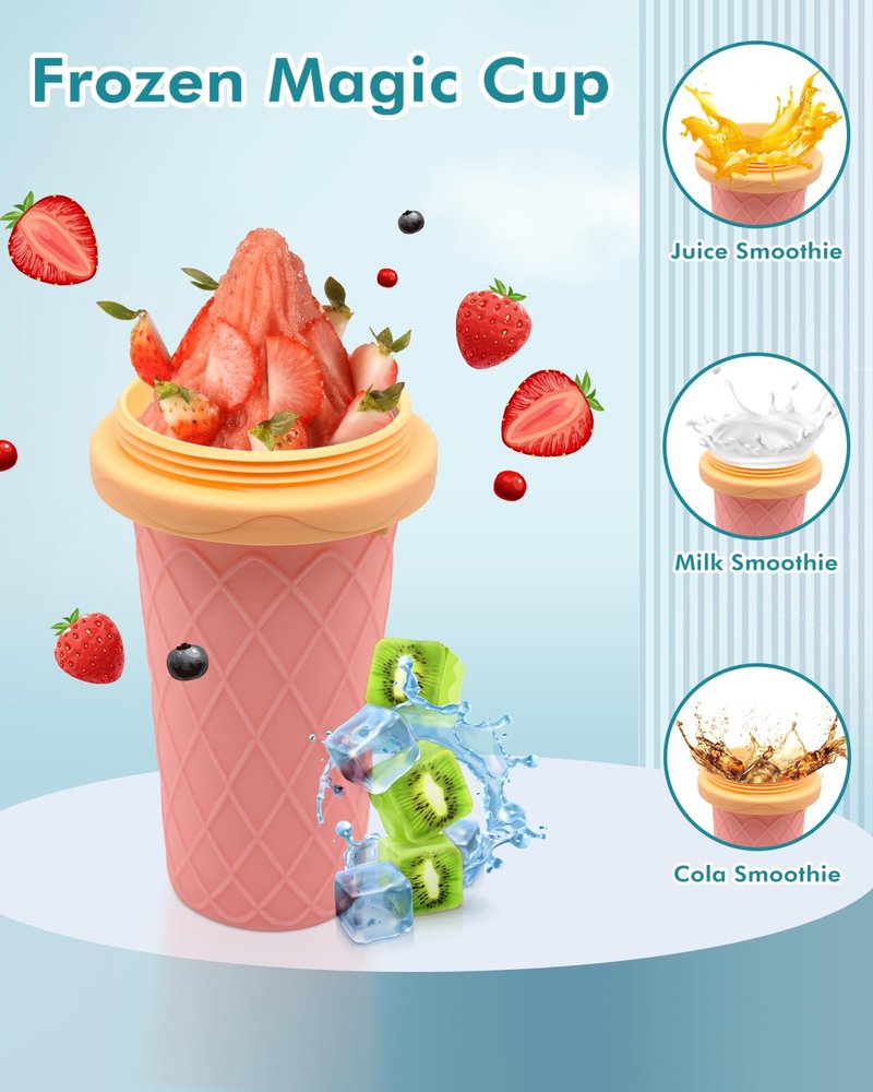 Slushie Cup, Smoothie Cups with Lids & Straws, Slushy Cup for Juices, Milk and Ice Cream Make, Portable Frozen Magic Slushie Cup Maker for Kids, Friends and Family (Pink)