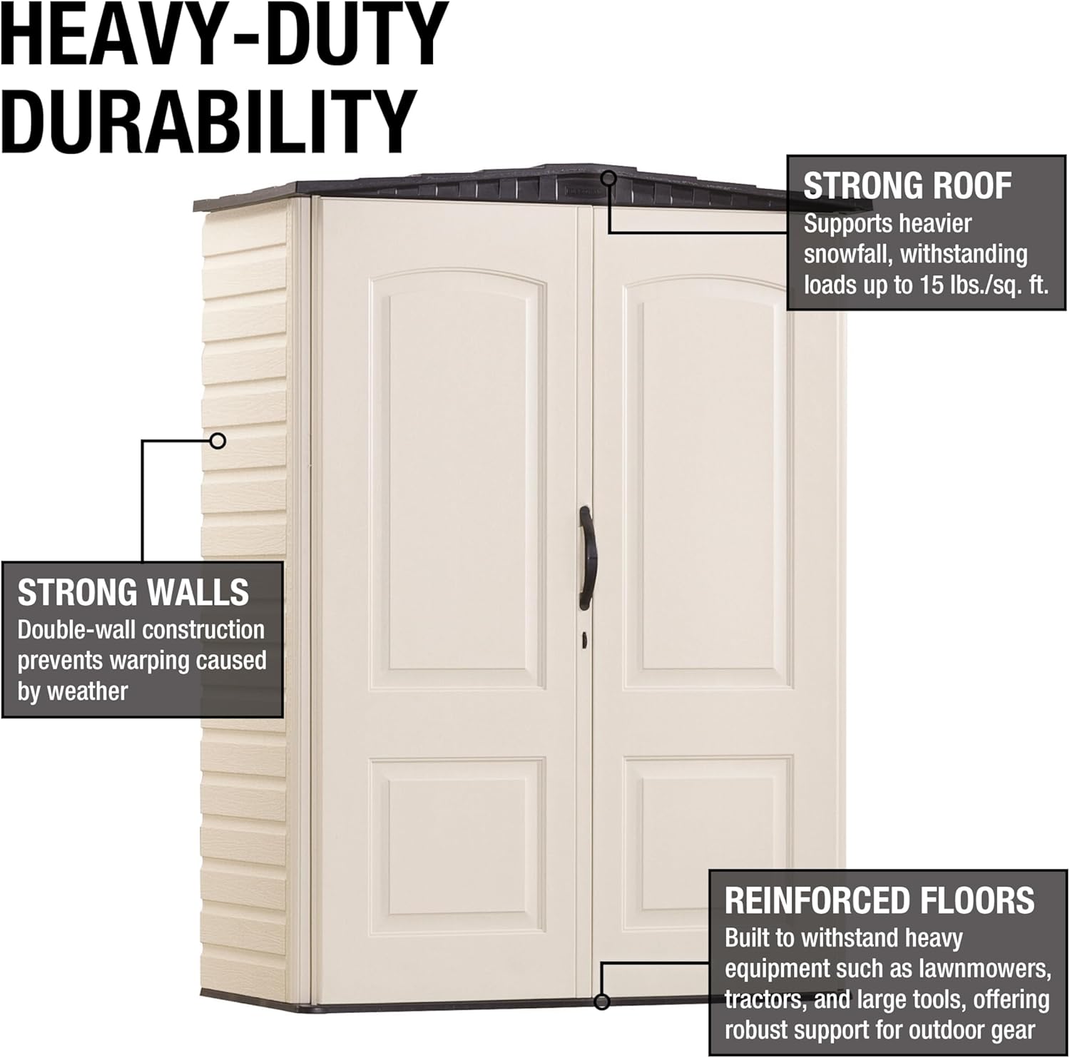 Rubbermaid Small Vertical Resin Outdoor Storage Shed - Weather Resistant Beige/Brown | 2.3 x 4.6 Ft for Garden Tools & Patio Cushions