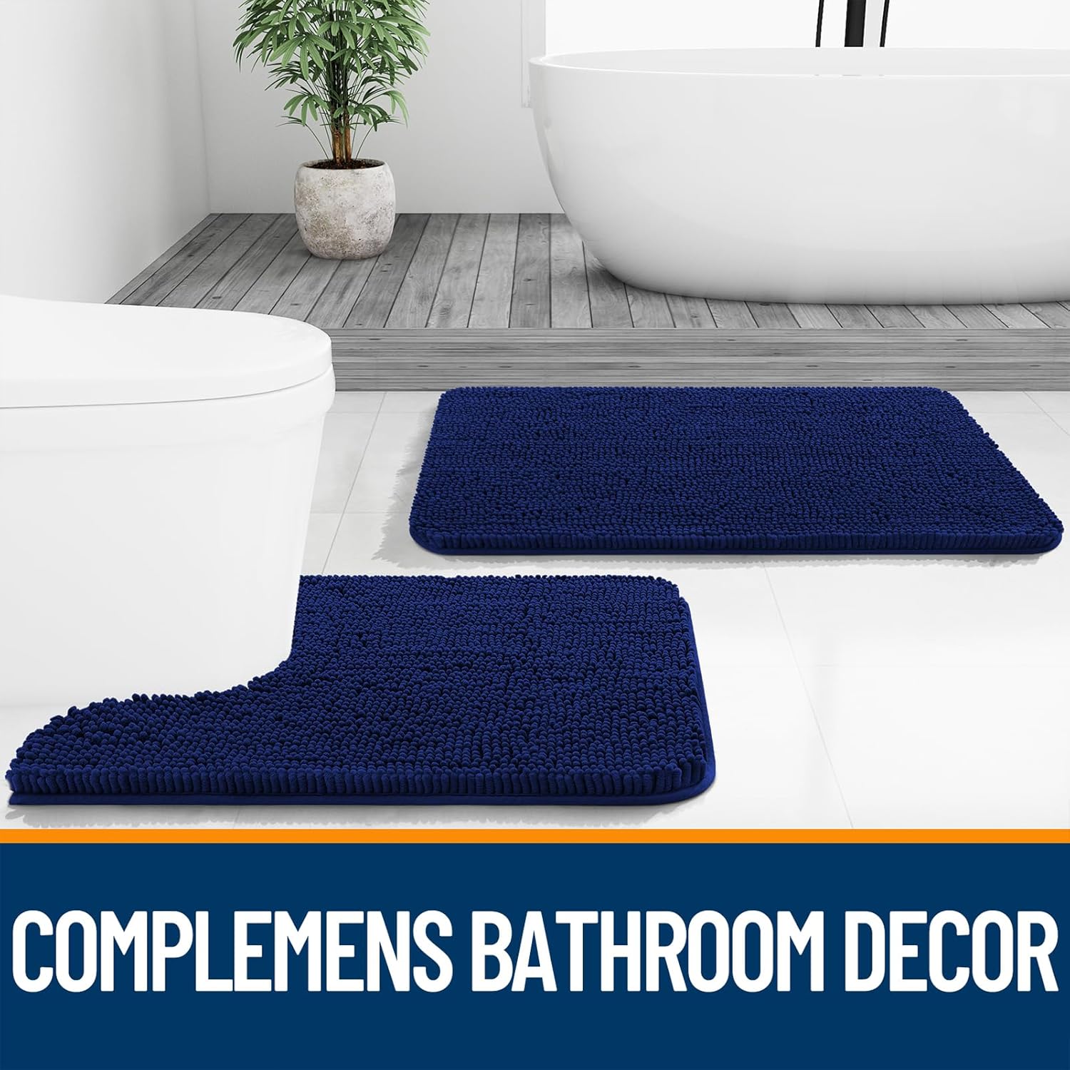 OLANLY Large Bathroom Rugs - Extra Soft Chenille Bath Mats | Quick Dry, Machine Washable, Navy 44x32