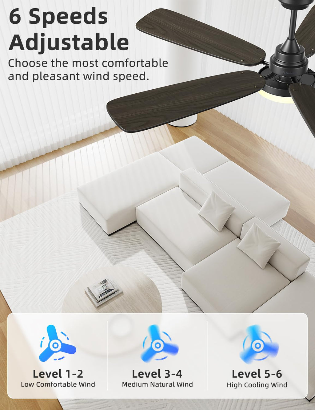 Arecovas Ceiling Fans with Lights and Remote, 52 Inch Modern Ceiling Fan with Light, Downrod & Flush Mount, Quiet DC Motor, Dual Finish 5 Blades Ceiling Fan for Bedroom Living Room Farmhouse Indoor