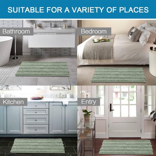 H.VERSAILTEX Bathroom Rugs Set - Extra Thick Chenille Shaggy Mats | Non-Skid, Striped Pattern (32 x 20 & 24 x 17 Inches)