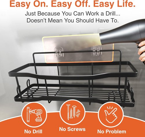 Athena Silken Shower Caddy Set | Rustproof 304 Stainless Steel Organizer - 40LB Capacity - Black