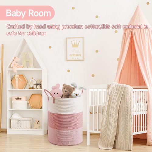 CLHMILY&Z 80L Round Laundry Basket - Stylish Pink Storage Hamper for Blankets, Toys & Nursery Essentials | 16.5x22.5 Inches