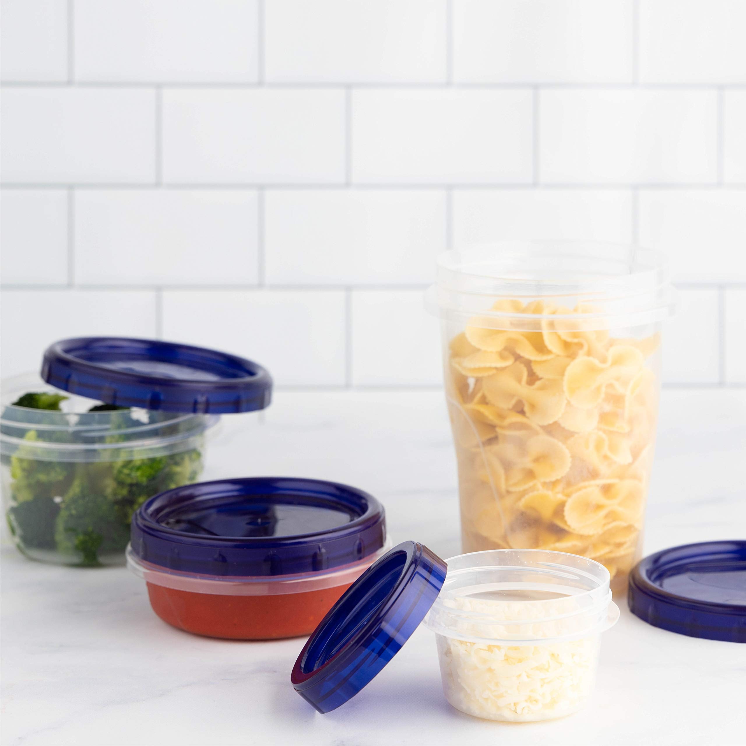 PLASTICPRO [4 oz 144 Pack] Twist Top Deli Containers Clear bottom With blue Top Twist on Lids Reusable, Stackable, Food Storage Freezer Container Pack of 144