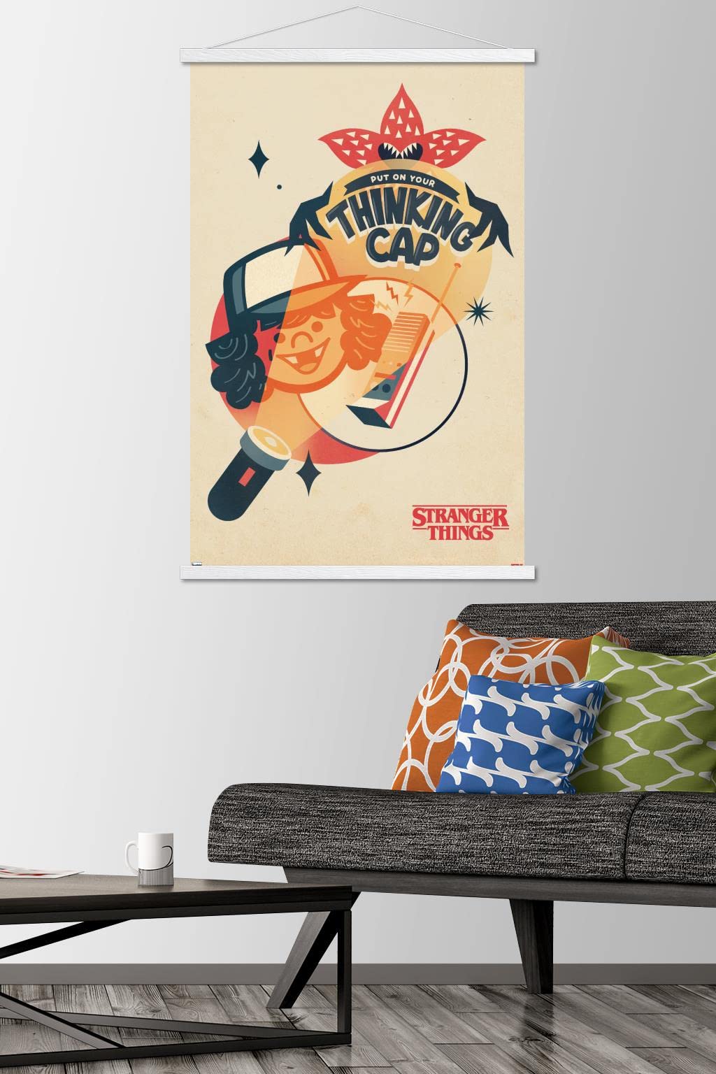 Trends International Netflix Stranger Things: Season 4 - Animated Thinking Cap Wall Poster, 22.375" x 34", Premium Print and White Hanger Bundle