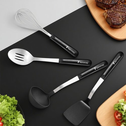 Teammay 4-Piece Nylon Cooking Utensil Set - Heat-Resistant, Dishwasher Safe Kitchen Tools with Stainless Steel & PP Hybrid Handle for Nonstick Cookware (Ladle, Spatula, Slotted Spoon, Whisk)