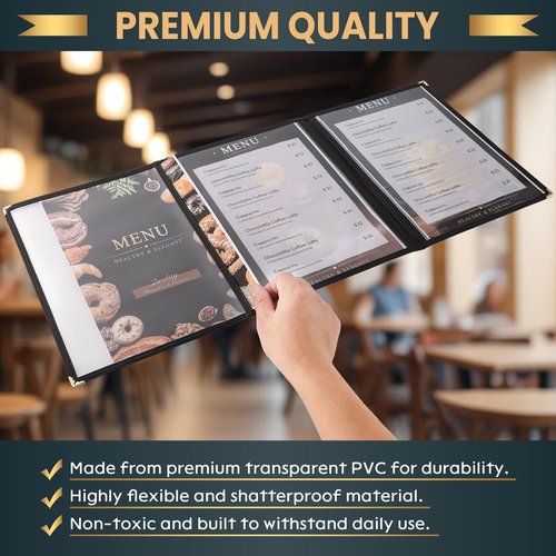 AMGSH 8.5 x 11 Inch Menu Covers, 10 Pack 3 Page 6 View Menu Sleeves Clear View Menu Holder for Kitchen, Restaurant Supplies, Drink, Wine Menu