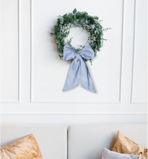 Blue Seersucker Baby Shower Wreath Sash - Stylish Front Door Decor for Weddings & Birthdays