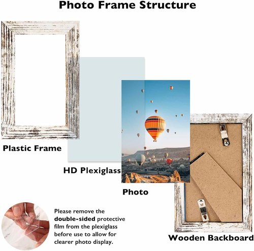 JCJMY 3x5 Picture Frame - Sturdy Rustic White Frame with Shatter Resistant Plexiglass