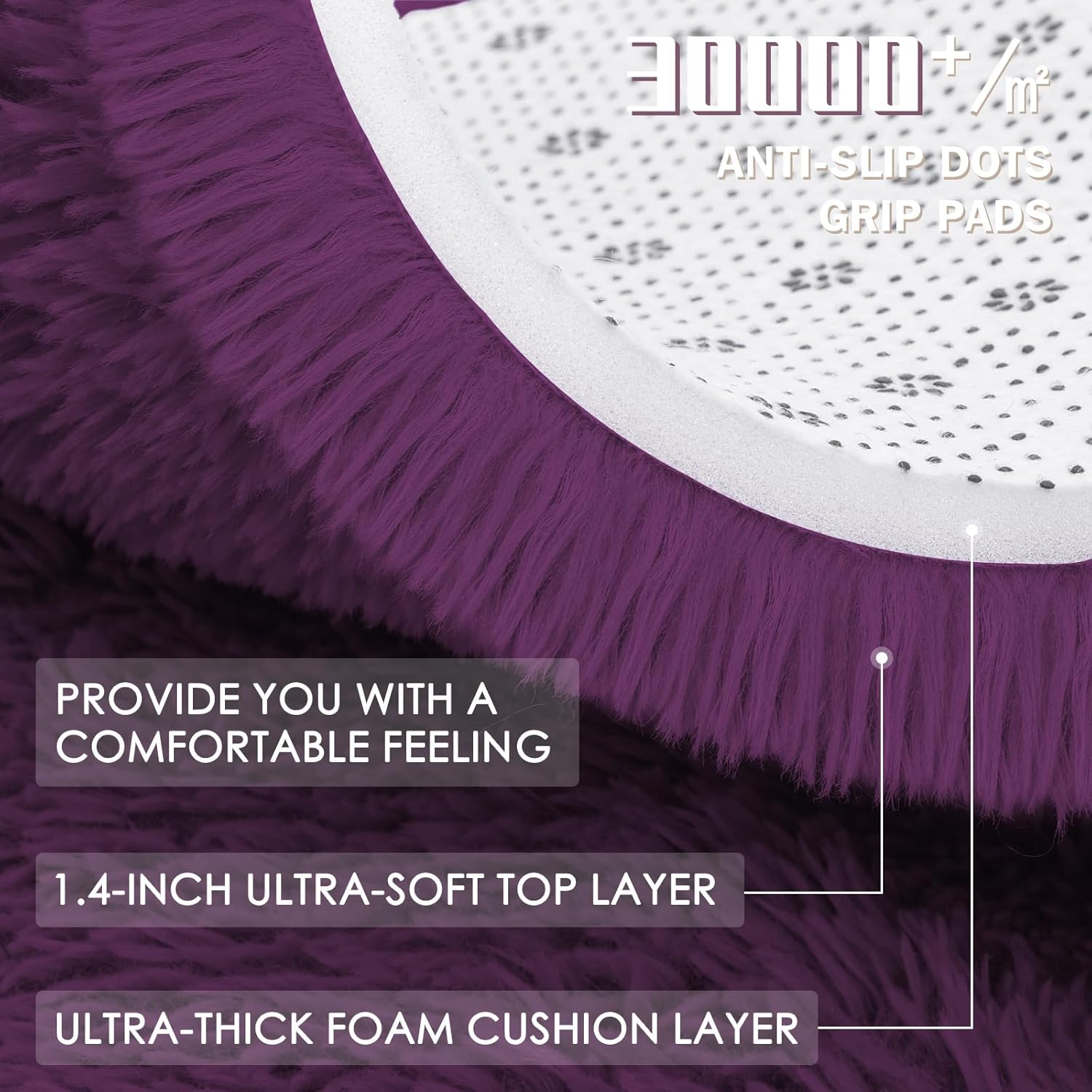 OLANLY Dark Purple Round Rug - Soft, Fluffy Shaggy Carpet | 8 ft Machine Washable Area Rug for Bedroom & Living Room Decor