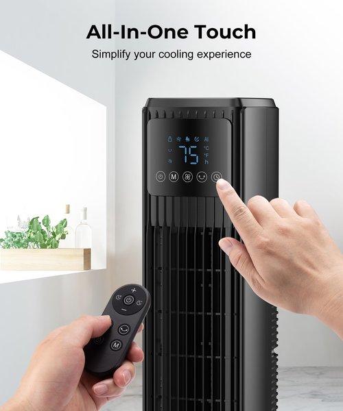 Abolee Tower Fan for Bedroom, Quiet Floor Fan with Remote, 90° Oscillating Fans with 4 Speeds, 4 Modes, 27ft/s Velocity, 12H Timer, 2024 New Standing Fans for Home, for Indoor Bedroom Office Black