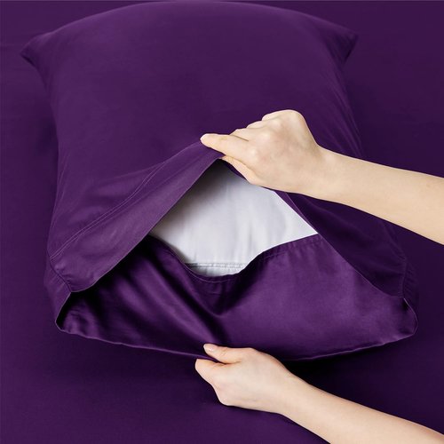 Bedsure Cooling Bed Sheets - Rayon from Bamboo, Breathable & Soft | Full Size, Deep Pocket Up to 16 Inches, Plum