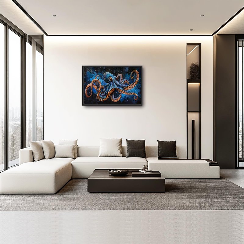 Octopus Wall Art Blue Space Octopus Pictures Wall Decor Galaxy Canvas Prints Framed Artwork Paintings Coastal Home Office Decorations for Living Room Bedroom Dinning Room 36"x24"
