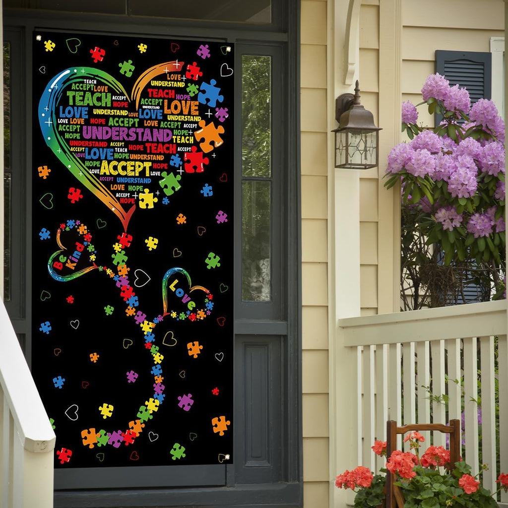Skiennix Autism Awareness Door Cover - Puzzle Piece Heart Design for Home & Party Decor