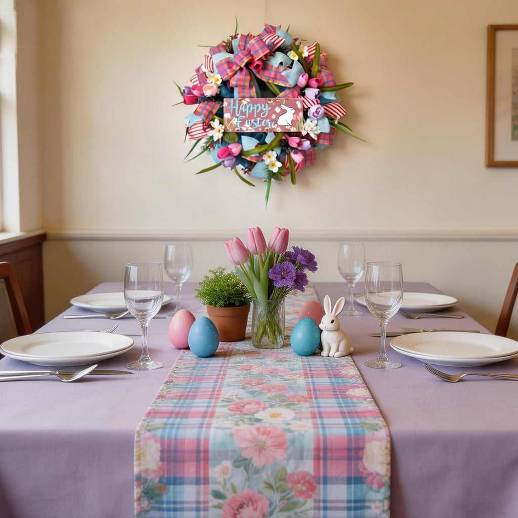 Skiennix 22-Inch Easter Bunny Wreath - Spring Decor with Pink Tulips & Flowers for Indoor/Outdoor Use