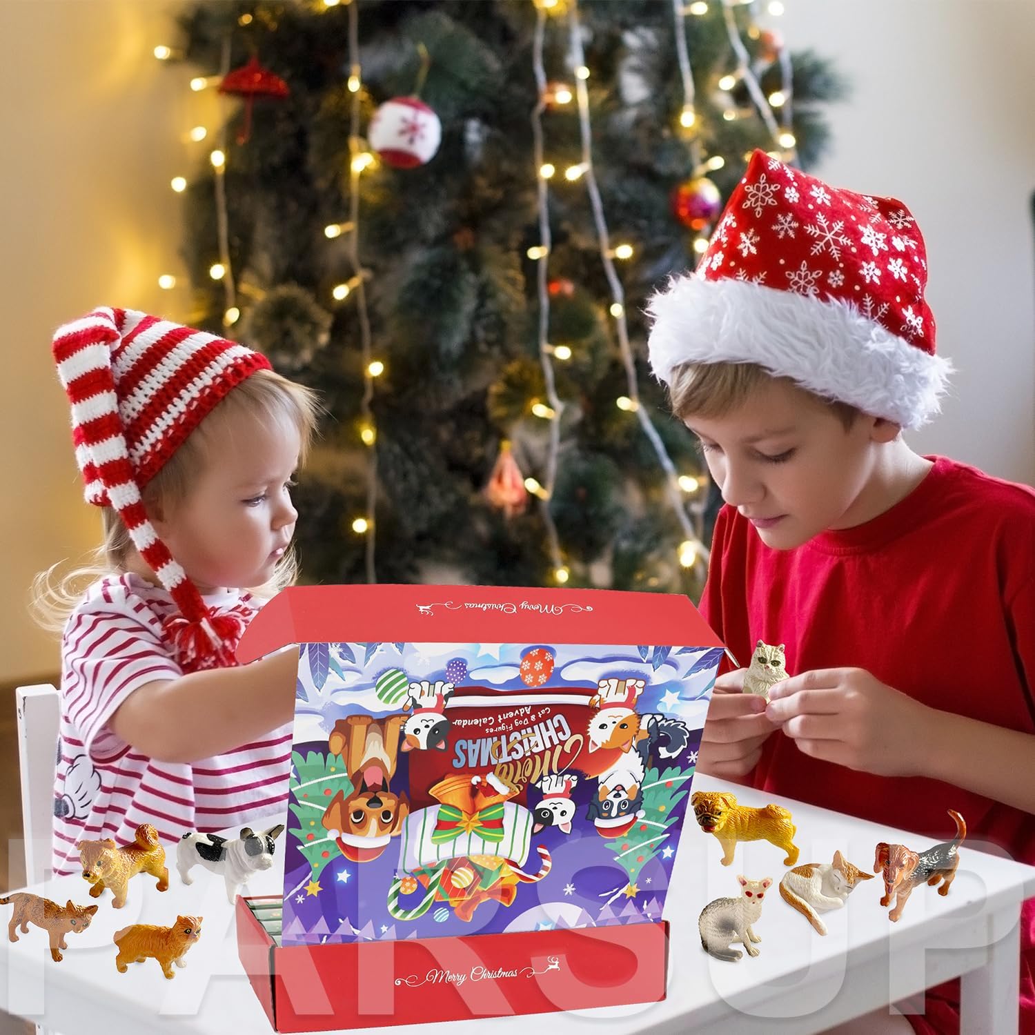 Regine Switzerland Christmas Advent Calendar - 24 Box Countdown with Cat & Dog Figurines for Holiday Decor