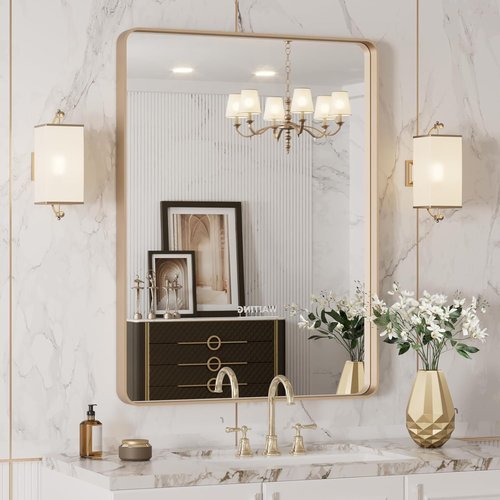 LOAAO Gold Bathroom Mirror - 20”X30” Rounded Rectangle Design | Wall-Mounted, Anti-Rust Finish