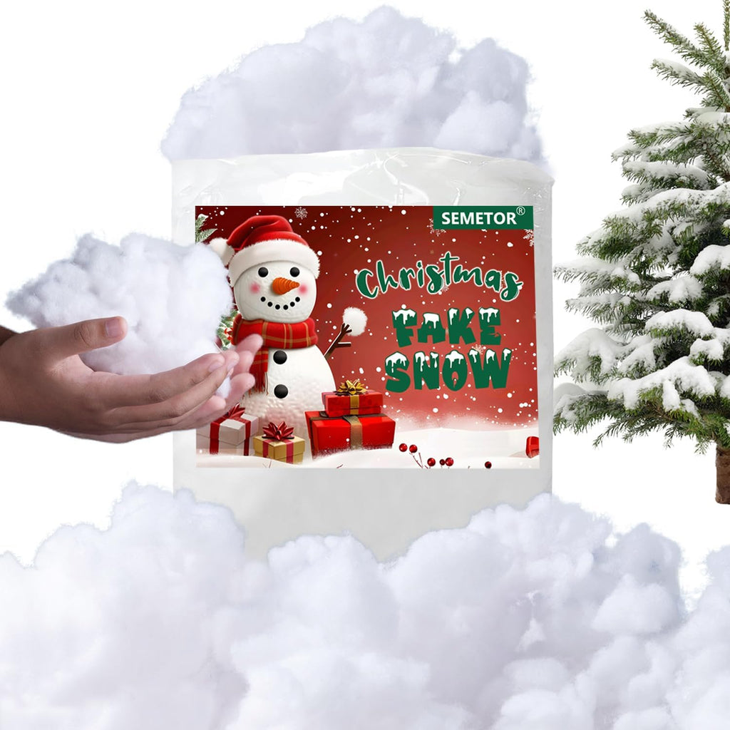 Skiennix Christmas Fake Snow Decor - 1LB Flame-Resistant & Hypoallergenic Artificial Snow Cotton | Easy Fluffing for Holiday Displays