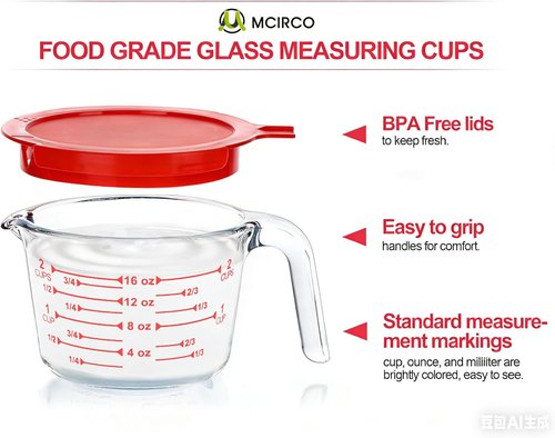 MCIRCO Glass Measuring Cups Set - 6 Pcs with Lids, Nesting Design, 1-Cup to 4-Cup Sizes for Kitchen Use