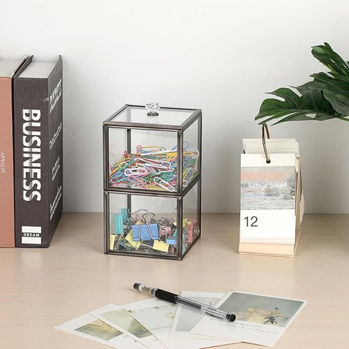 Hipiwe Glass Qtip Holder - 2-Tier Stackable Apothecary Jar with Lid | Clear Bathroom Organizer for Cotton Swabs & Balls
