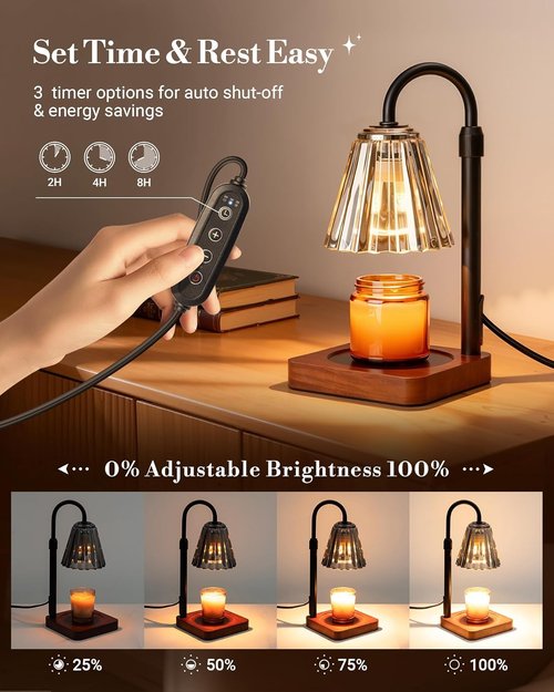 Marycele Black Candle Warmer Lamp - Adjustable Height with Timer & Dimmer | Perfect Gift for Mom & Sister