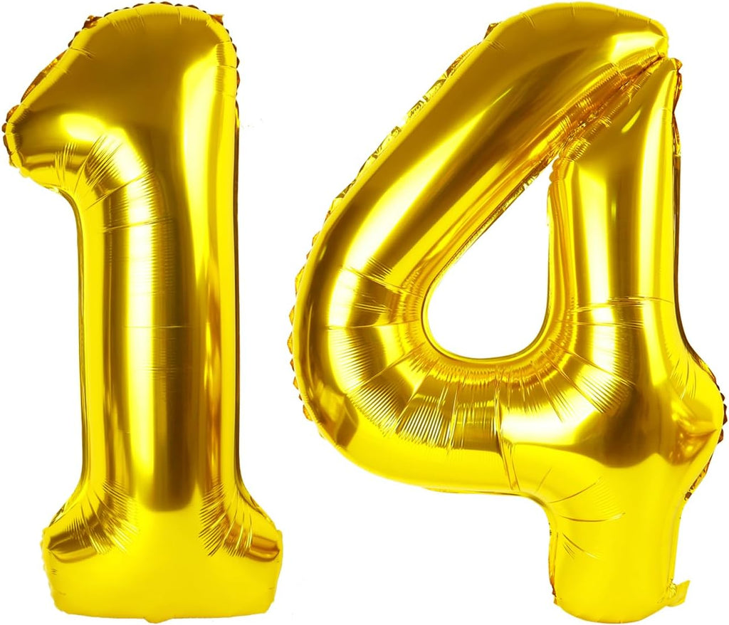 Skiennix 40-Inch Gold Number 14 Balloon - Large Birthday Decorations for 1st, 4th, & 14th Celebrations