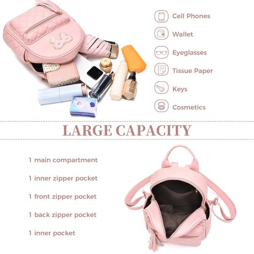 I IHAYNER Mini Backpcak for Girls Small Bowknot Quilted Leather Backpack Purse for Women Cute Trendy Stuff Gifts for Kids (Dark Pink)