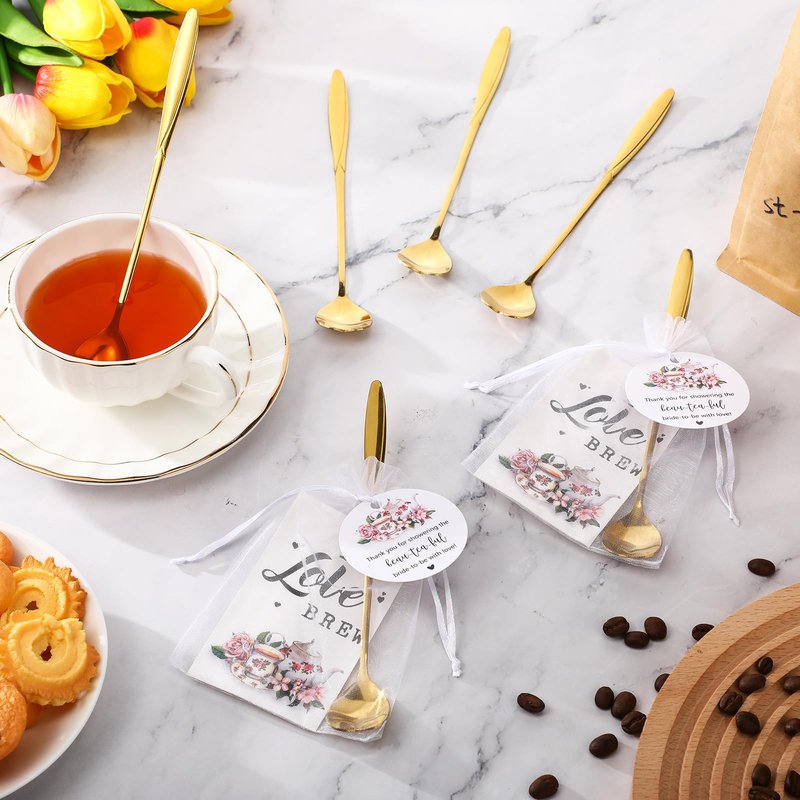 Skybooly 50 Sets Bridal Shower Tea Party Favors for Guests Heart Spoon Kraft Paper Envelopes for Tea with Thank You Cards and Organza Bags Wedding Souvenir Gifts