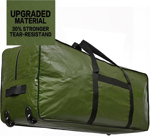 HOMEST Christmas Tree Storage Bag - Zippered, Reinforced Handles & Wheels for 7.5-9 ft Trees | Green