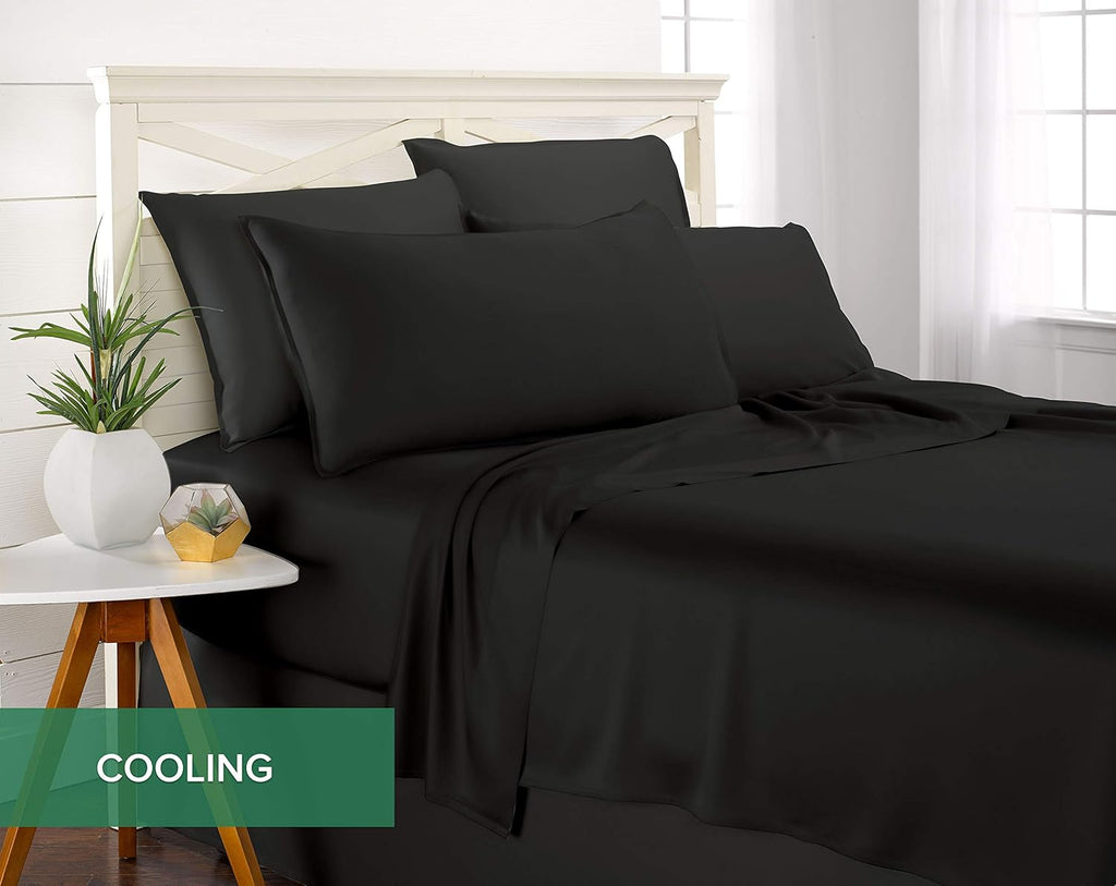 Pure Bamboo King Sheets - Luxuriously Soft & Cooling 100% Organic Viscose Bed Sheet Set | Black, Double Stitching