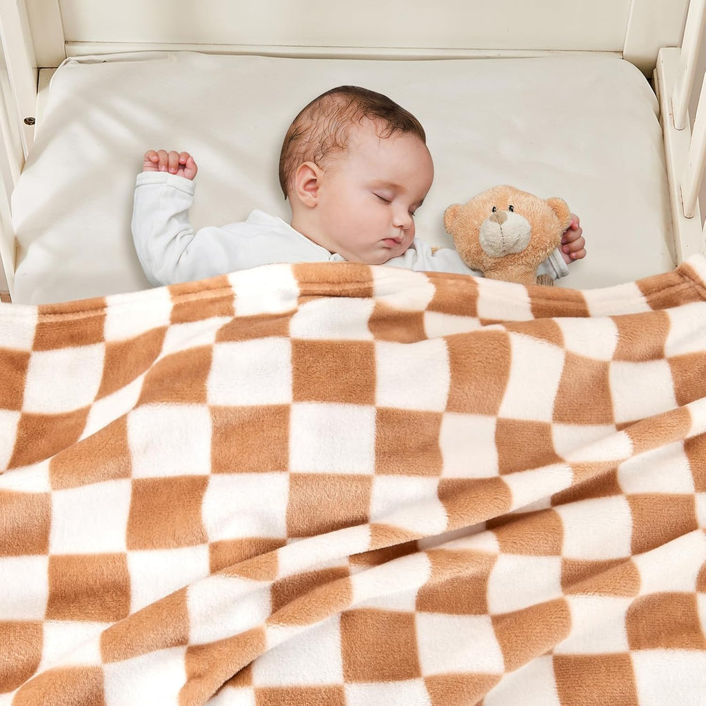 Yurhap Checkered Baby Blanket - Super Soft Fleece for Infants & Toddlers | 30''x40'', Khaki