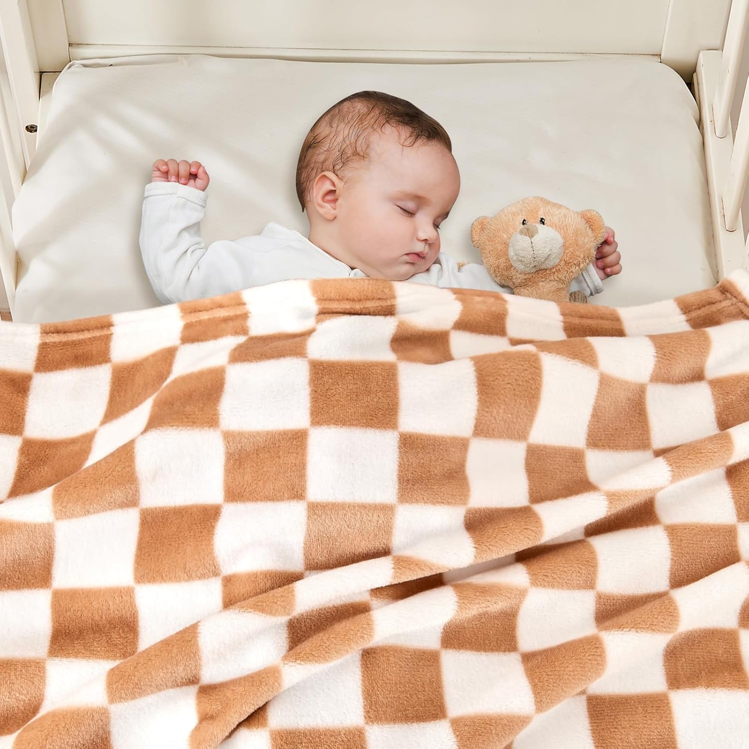 Yurhap Checkered Baby Blanket - Super Soft Fleece for Infants & Toddlers | 30''x40'', Khaki