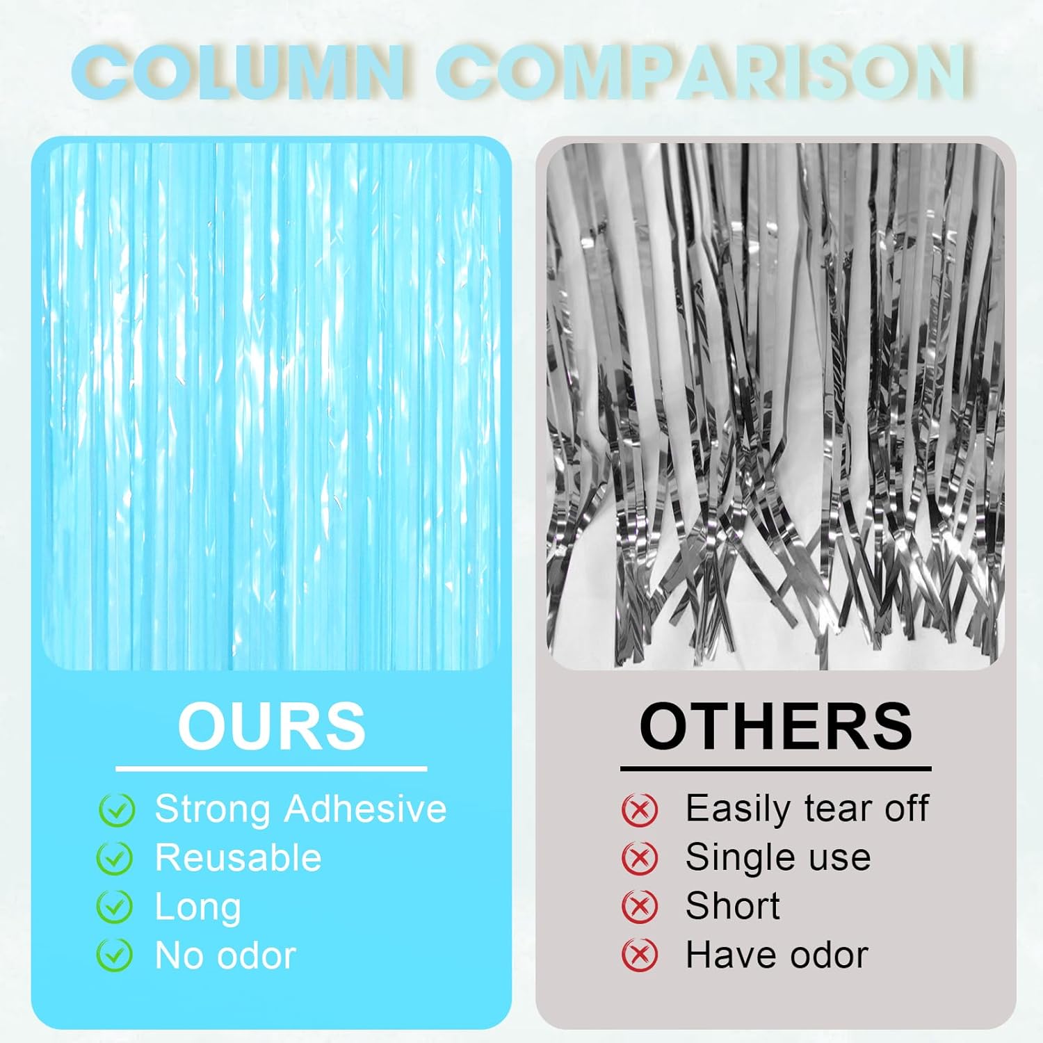 Voircoloria Pastel Blue Foil Fringe Backdrop Curtains - 3 Pack Tinsel Streamers for Parties & Events