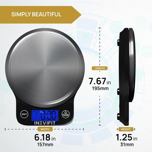 INEVIFIT Digital Kitchen Scale - Accurate Multifunction Food Scale Up to 13 lbs | Modern Black & Stainless Steel Finish