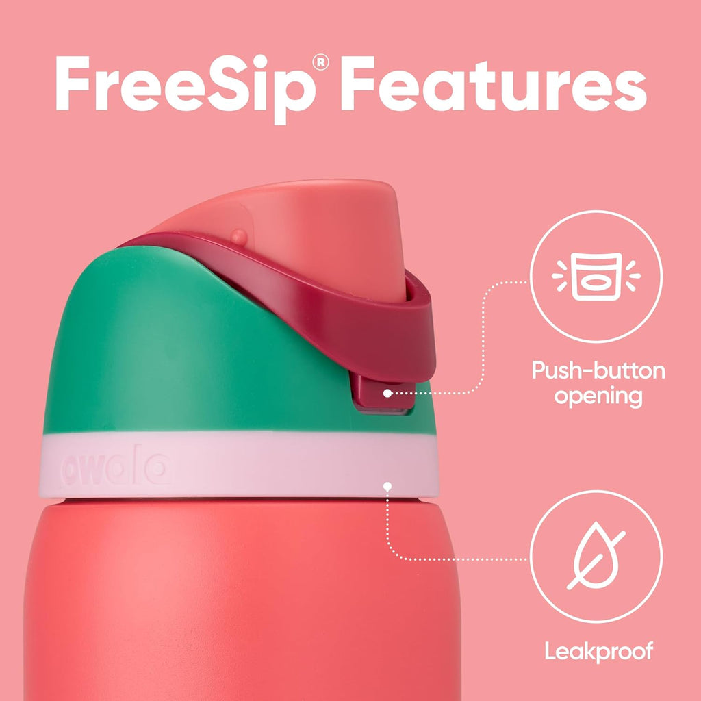 Owala FreeSip 32 oz Insulated Stainless Steel Water Bottle - BPA-Free, With Straw, Perfect for Sports & Travel | Strawberry Fields