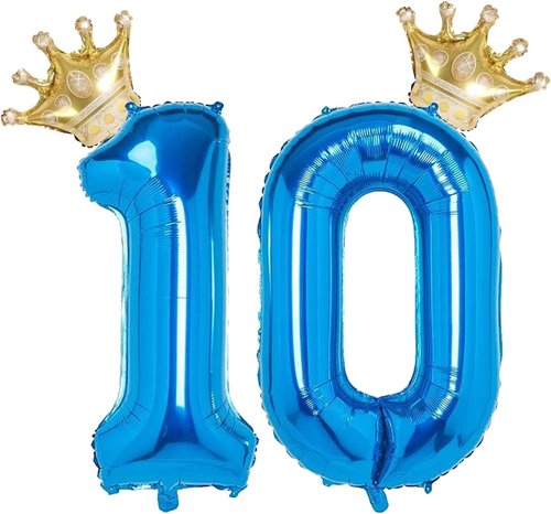 10 Number Balloon - Blue 40-Inch Big Foil Crown Helium Balloon for 10th Birthday Party Decorations