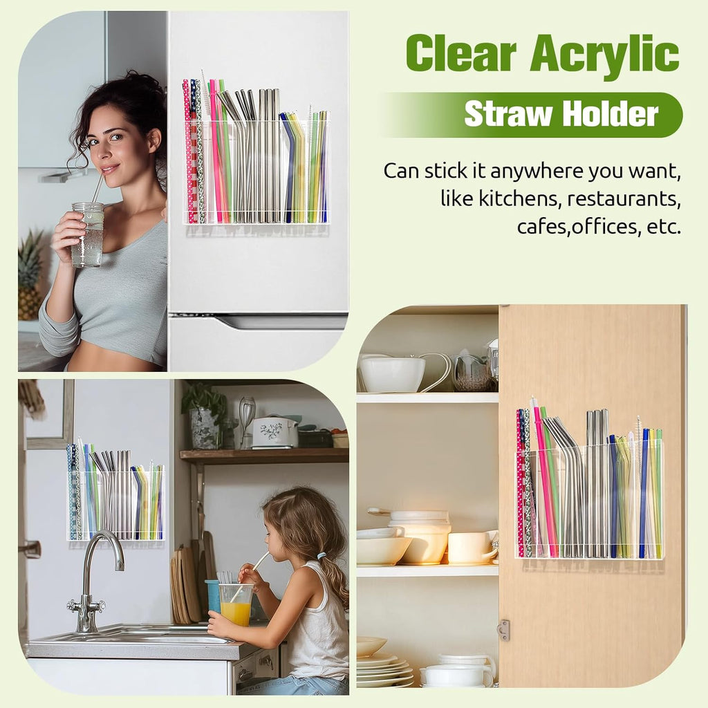 Skiennix 9.6” Large Acrylic Straw Holder - 6 Compartments, Easy to Clean, Reusable Tumbler Organizer
