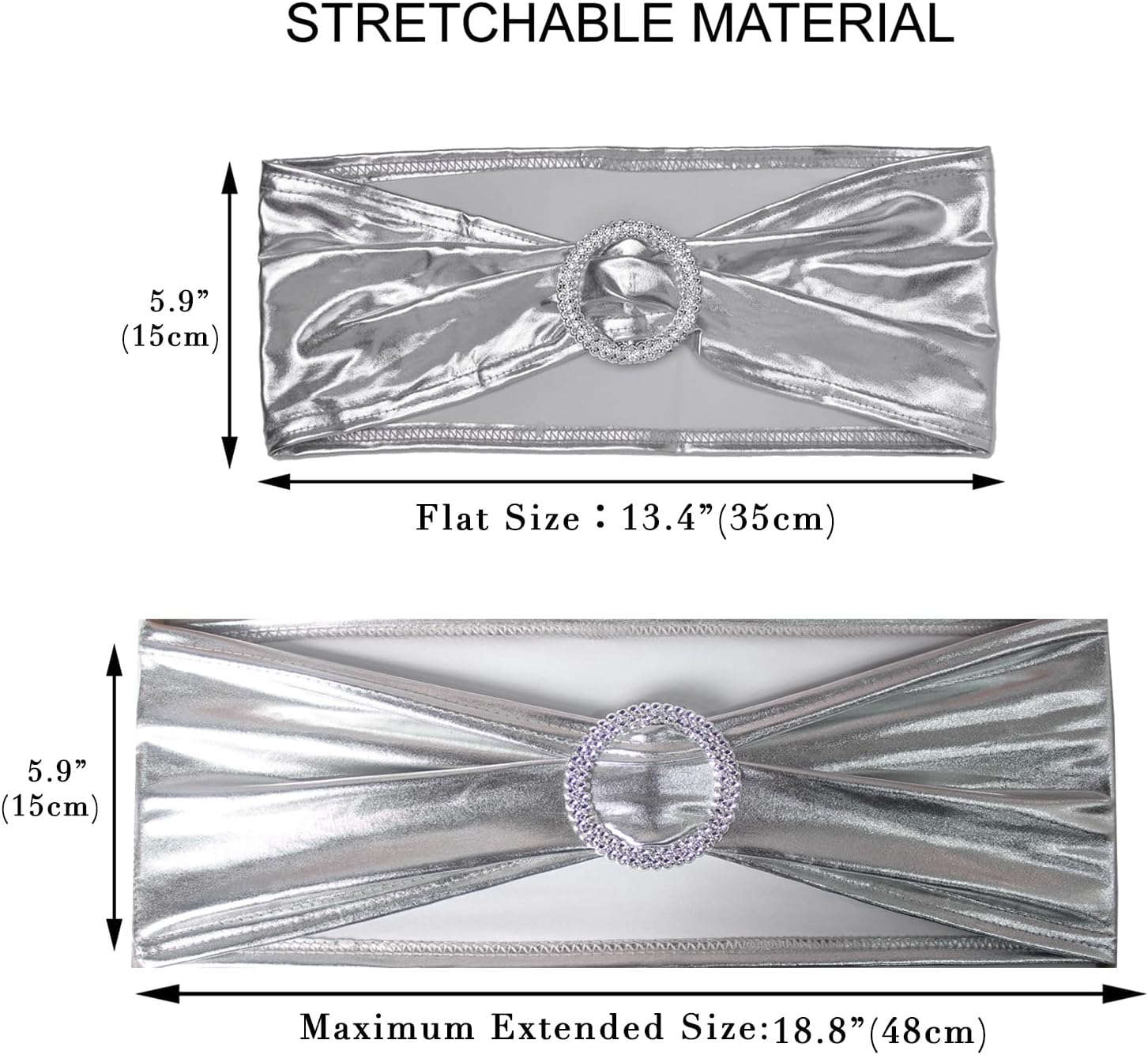 Skiennix Metallic Silver Stretch Chair Sashes - Durable Spandex Fitted Bows for Weddings & Events | 10-Pack