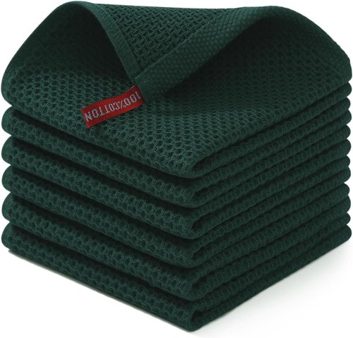 Homaxy Kitchen Dish Cloths - 100% Cotton Waffle Weave, Ultra Soft & Absorbent | 12x12 Inches, 6-Pack, Blackish Green