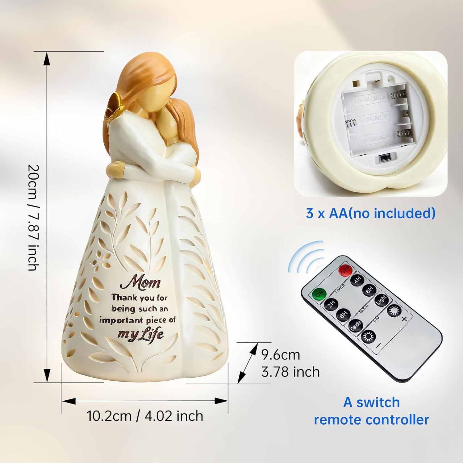 Regine Switzerland Mom Figurine Light - Remote Control Gift for Mother's Day, Birthday & Special Occasions