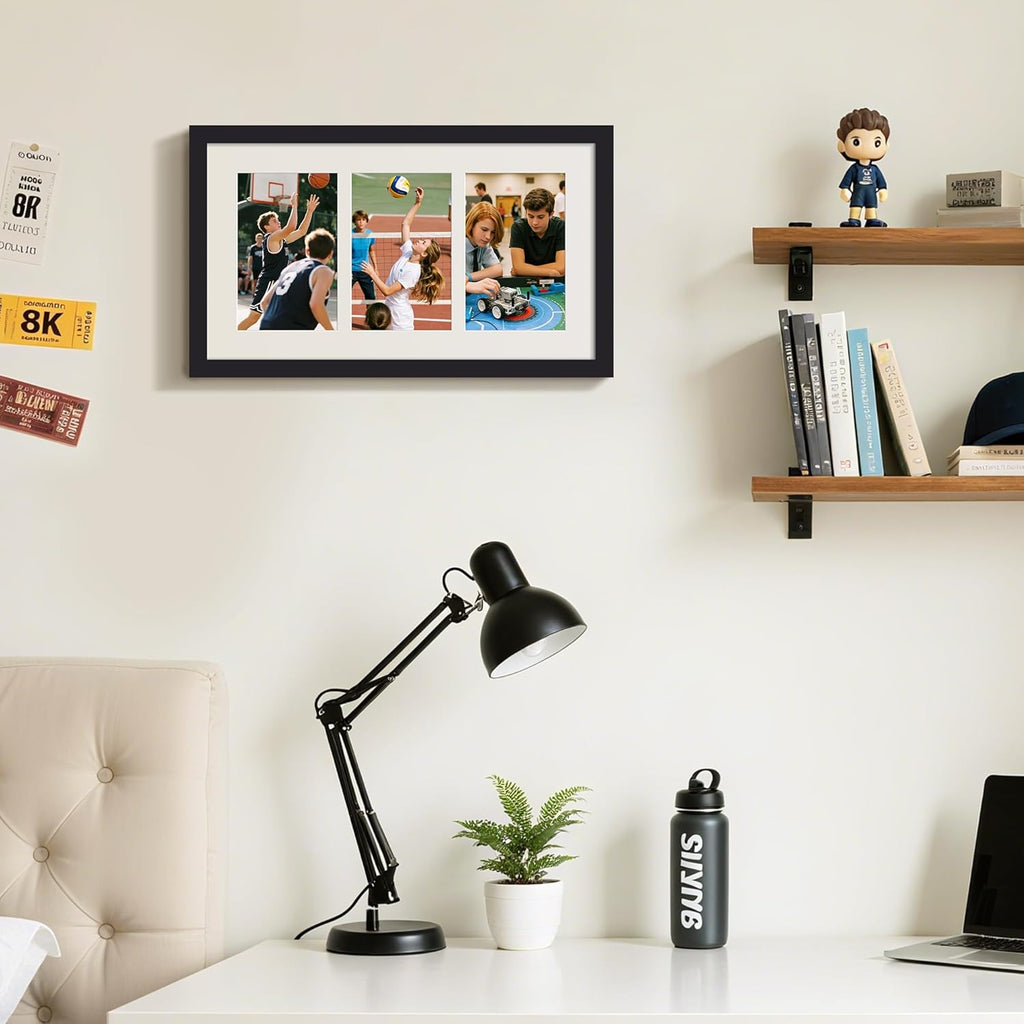 Upsimples 8x14 Collage Picture Frame - Display 3 Photos (4x6) with Mat or Without Mat, Black