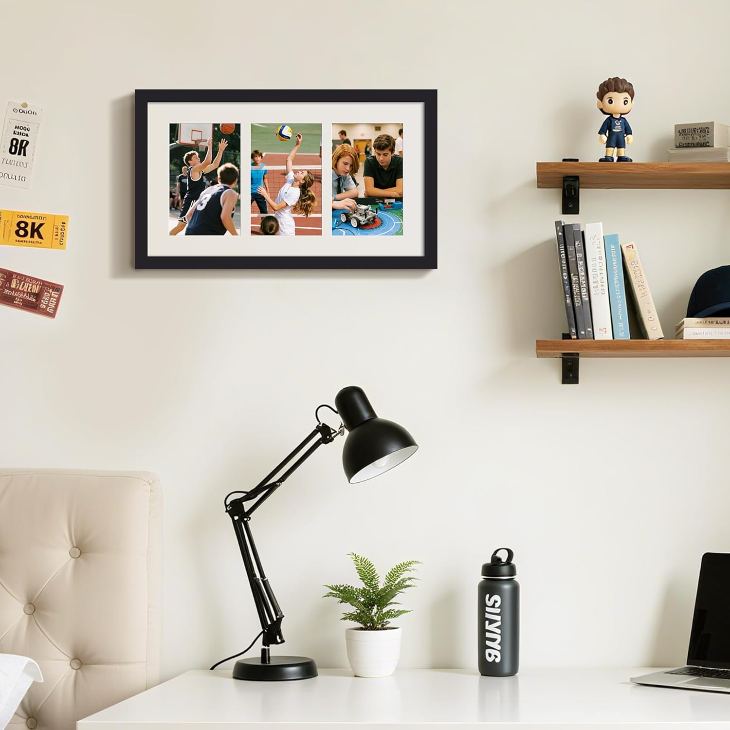 Upsimples 8x14 Collage Picture Frame - Display 3 Photos (4x6) with Mat or Without Mat, Black