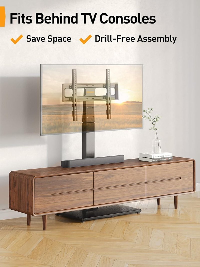 Perlegear Floor TV Stand with Mount for 32-70 inch TVs up to 88lbs, Floor Standing TV Stand with 9 Height Adjustment, TV Swivel Stand for Living Room with Wood Base, Max VESA 400x400mm, PGFS09