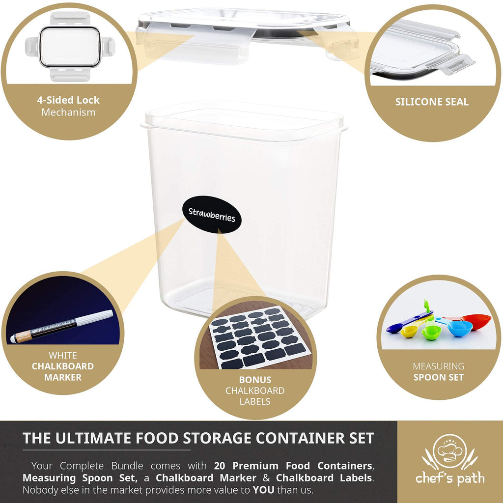 Chef's Path Airtight Food Storage Containers for Pantry & Kitchen Organization (12 PC Set) - BPA Free Bulk Canisters for Baking, Sugar, Flour & Supplies - Baking Storage Containers