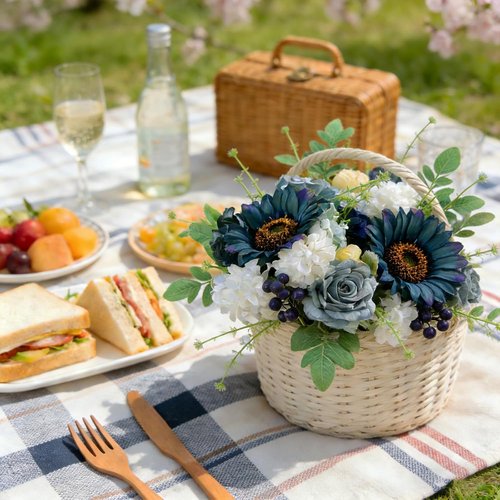 Idyllic Blue Artificial Flower Box - Elegant Wedding Table Centerpiece | Ready-to-Use Floral Arrangement