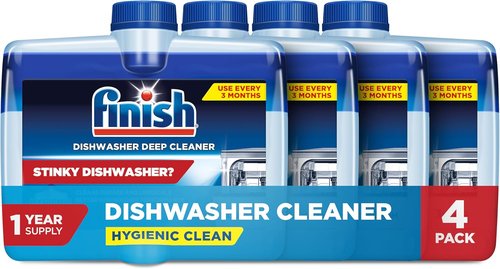 Finish Dishwasher Cleaner Liquid - Deep Cleans Grease & Limescale | 8.45oz, 4 Bottles for Odor-Free Performance