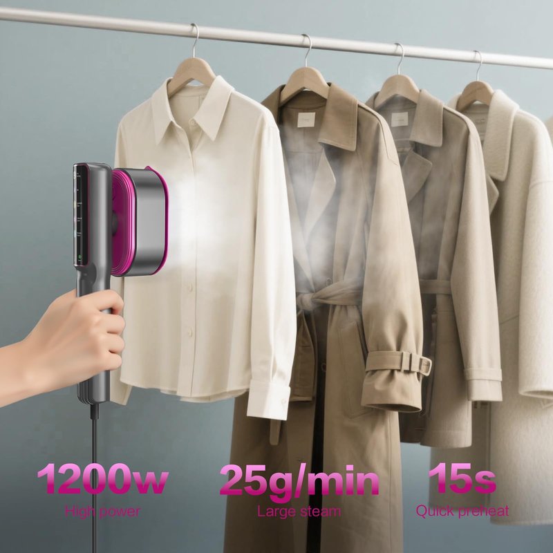 XYVIA Handheld Garment Steamer 15-Second Fast Heat-Up 5 Mode LCD Touch Display Portable 1200W Steamer for Clothes 110ml Tank Wet/Dry Ironing for Travel Home & Business (Gray Purple)