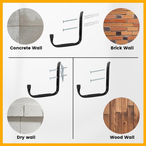 GURADESIGN Heavy Duty Garage Hooks - 8-Pack Utility Hooks for Hanging Up to 50 lbs | Black Metal