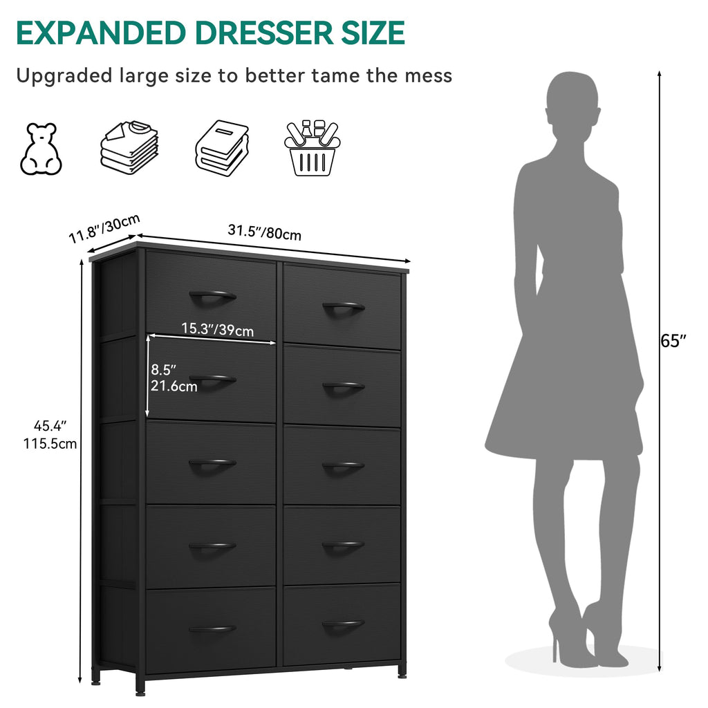 YITAHOME 10 Drawers Dresser, Fabric Storage Tower, Organizer Unit for Bedroom, Living Room, Hallway, Closets